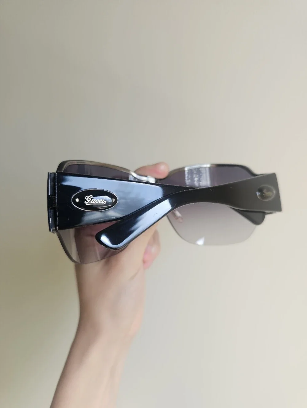 Gucci Women's Vintage Y2k Oversized Rimless Gradient Gray Shield Sunglasses - Picture 2 of 6